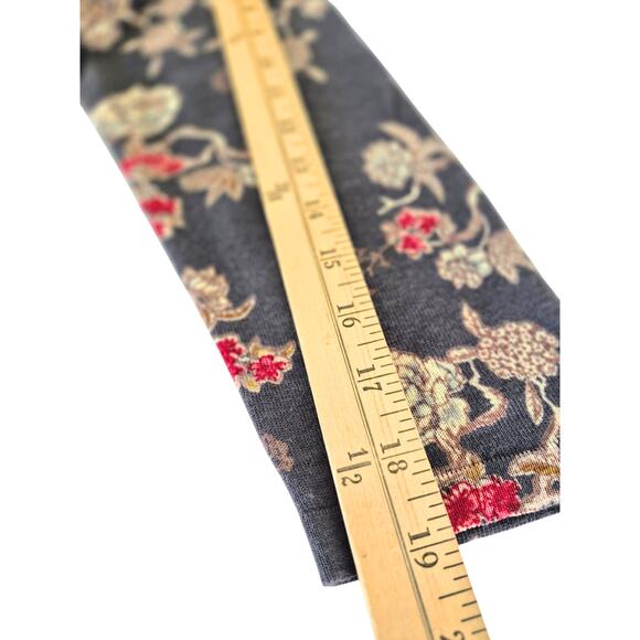 Garnet Hill Wool Cardigan Sweater Med Gray Red Floral Lightweight Layering Lux - Picture 10 of 11